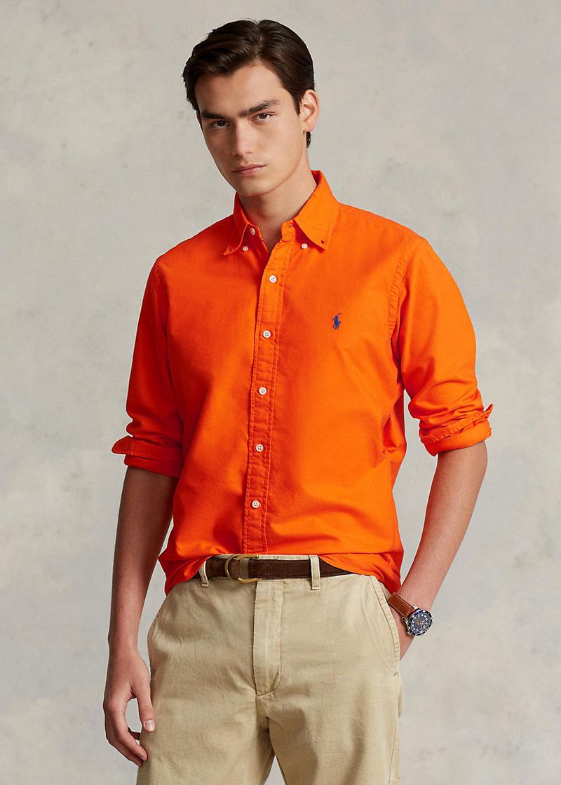 Camisas Polo Ralph Lauren Hombre Custom Fit Garment-Dyed Oxford Chile Naranjas BVFED-7841